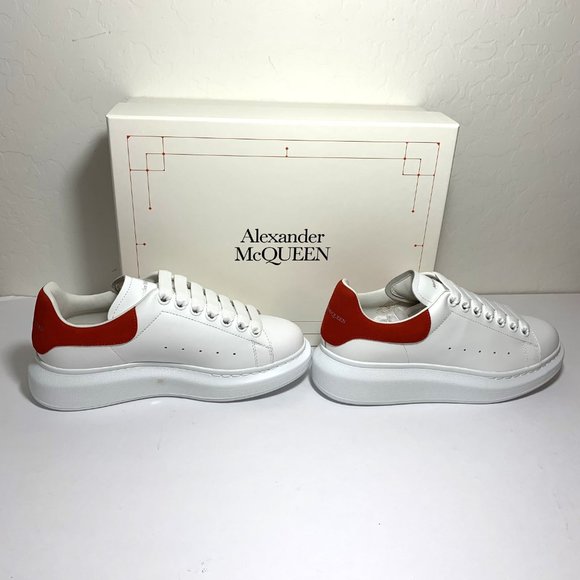 Alexander McQueen Oversized Sneakers Lace Up White Lust Red Size 37.5 US 7.5 - Picture 7 of 12